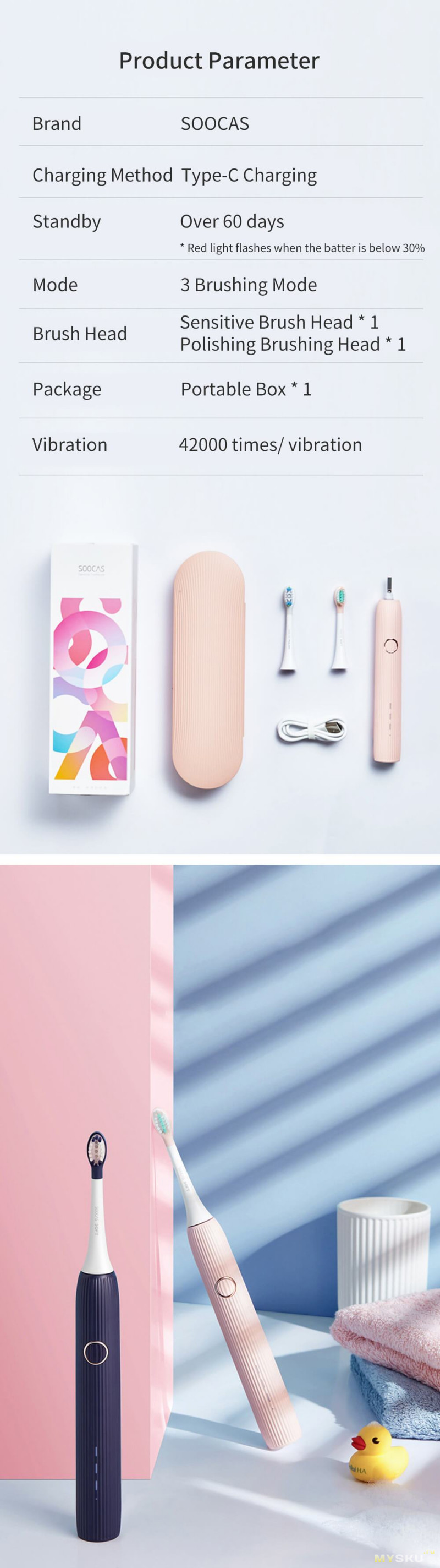 Электрическая зубная щетка Xiaomi Soocas V1 за $27.69