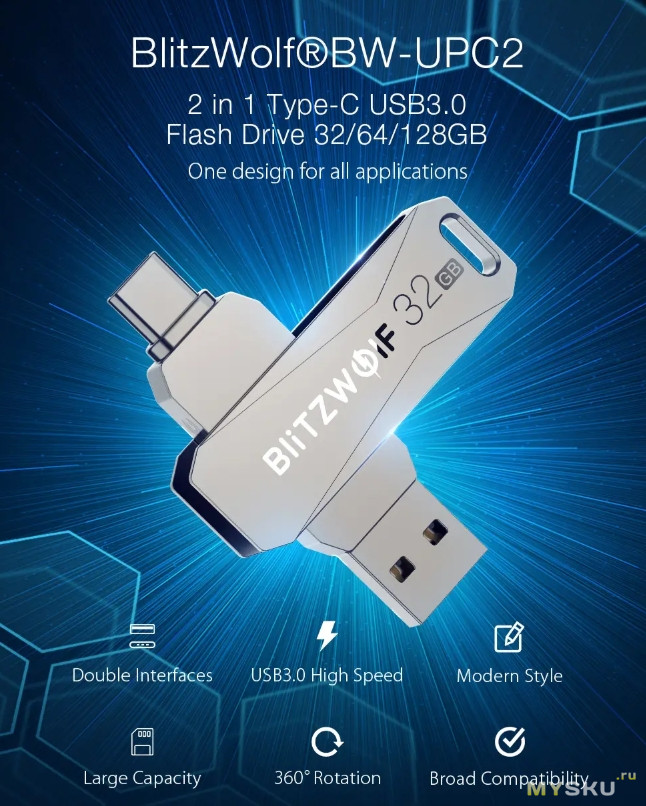 Флешка USB3.0 2 в 1 BlitzWolf BW-UPC2