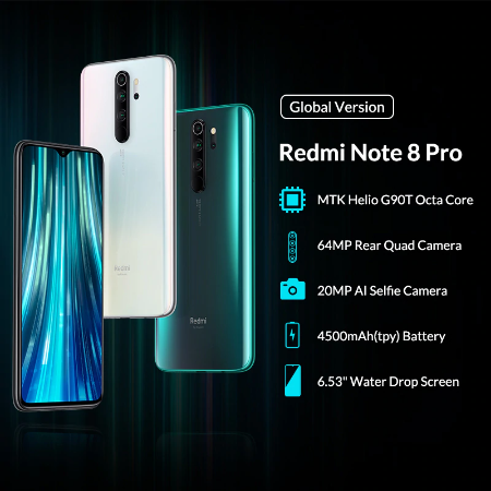 Смартфон Xiaomi Redmi Note 8 Pro глобальная версия 6+128GB Цена 209.76$/210.90$ (Синий/Зеленый)
