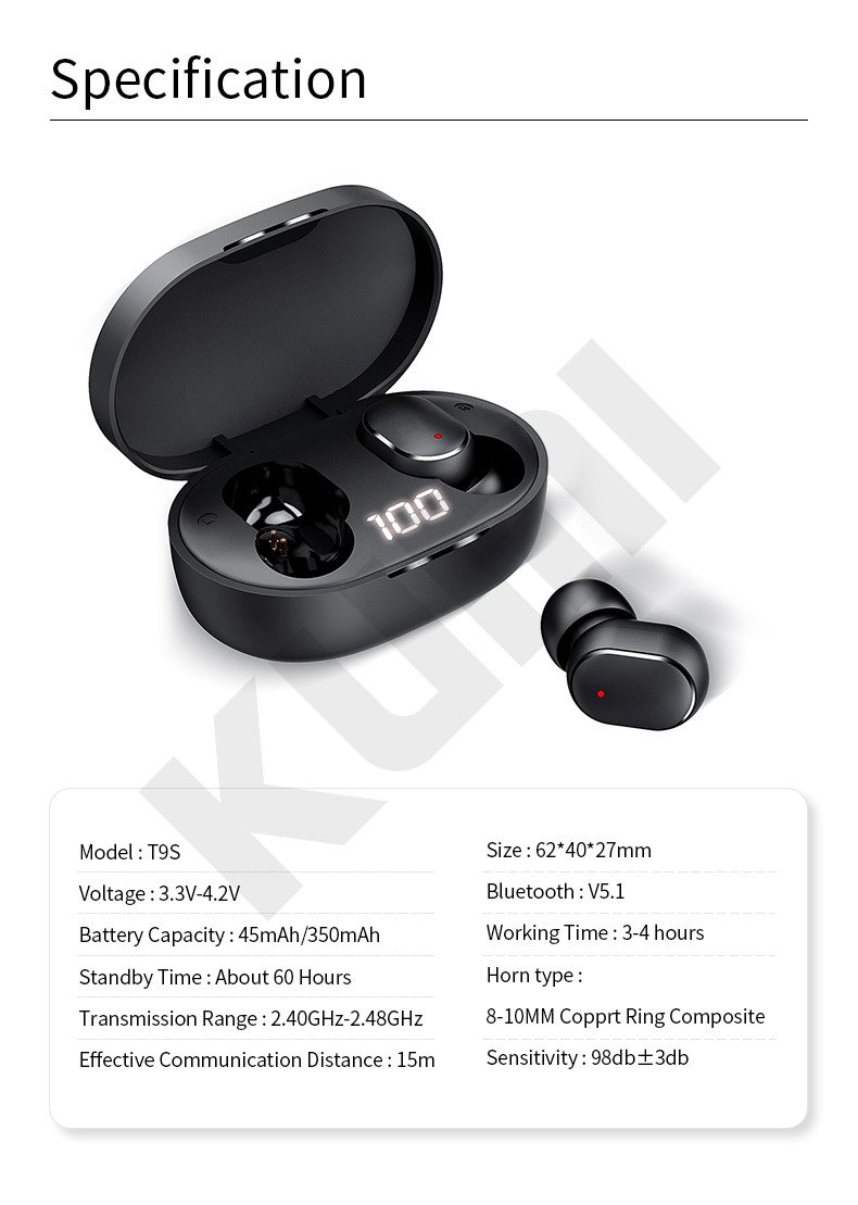 TWS наушники KUMI T9S (Bluetooth 5.1) Цена 9.84$ с купоном