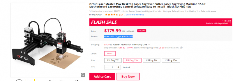Скидка на лазерный гравер Ortur Laser Master 15W ($165.99)