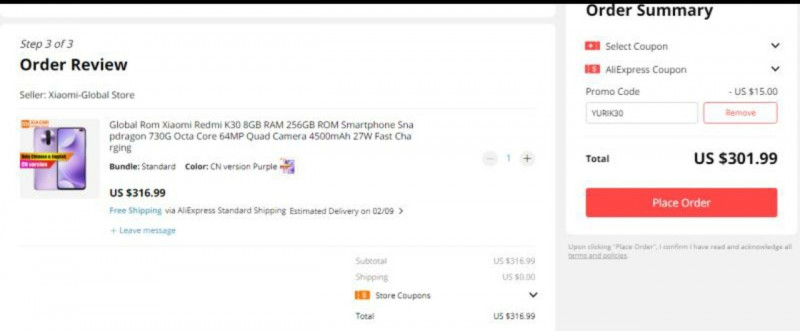 Внимание! Купоны на скидку на смартфоны Xiaomi Mi Note 10 ($419) и Redmi K30 ($301.99)