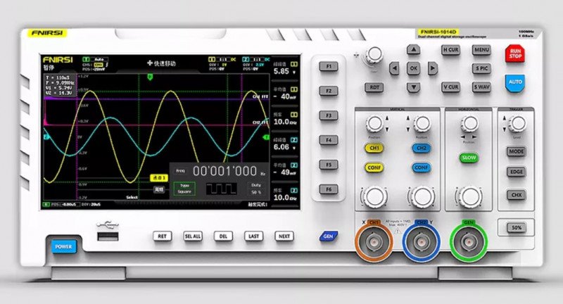 Новая модель осциллографа FNIRSI 1014D: 2 канала 100MHz, частота семплирования 1Gsps, USB и запись сигналов за 0