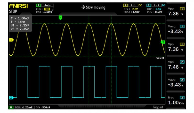 Новая модель осциллографа FNIRSI 1014D: 2 канала 100MHz, частота семплирования 1Gsps, USB и запись сигналов за 0
