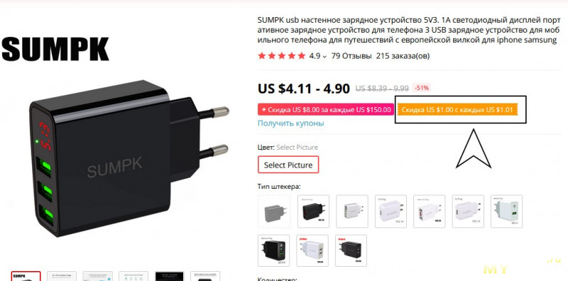 Сетевое з/у SUMPK 3 USB 3A с индикатором тока и напряжения