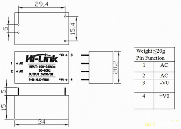 Компактный блок питания Hi-Link HLK-PM12