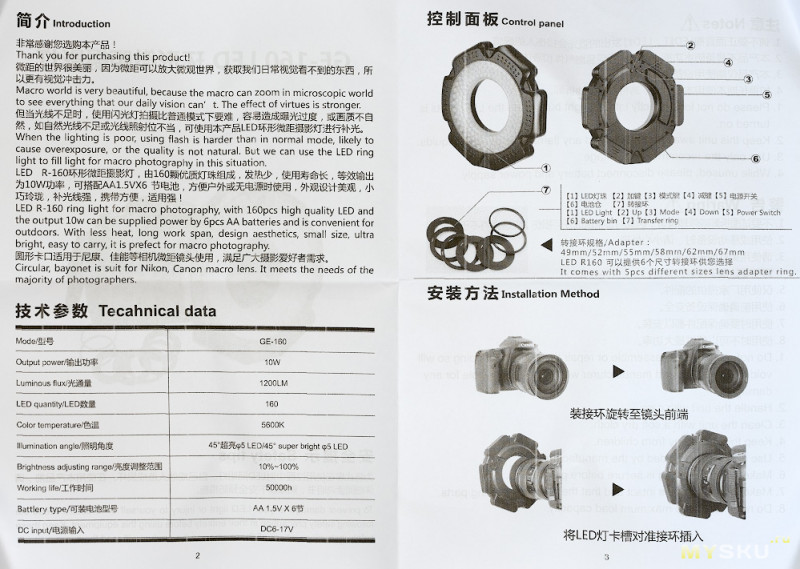 Кольцевой осветитель для макросъёмки Selens GE-160