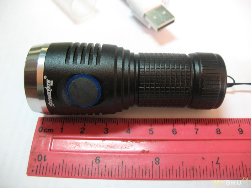 фонарик на 18350. с акком, зарядкой и боковой кнопкой за 5,99( брал за 4,99)