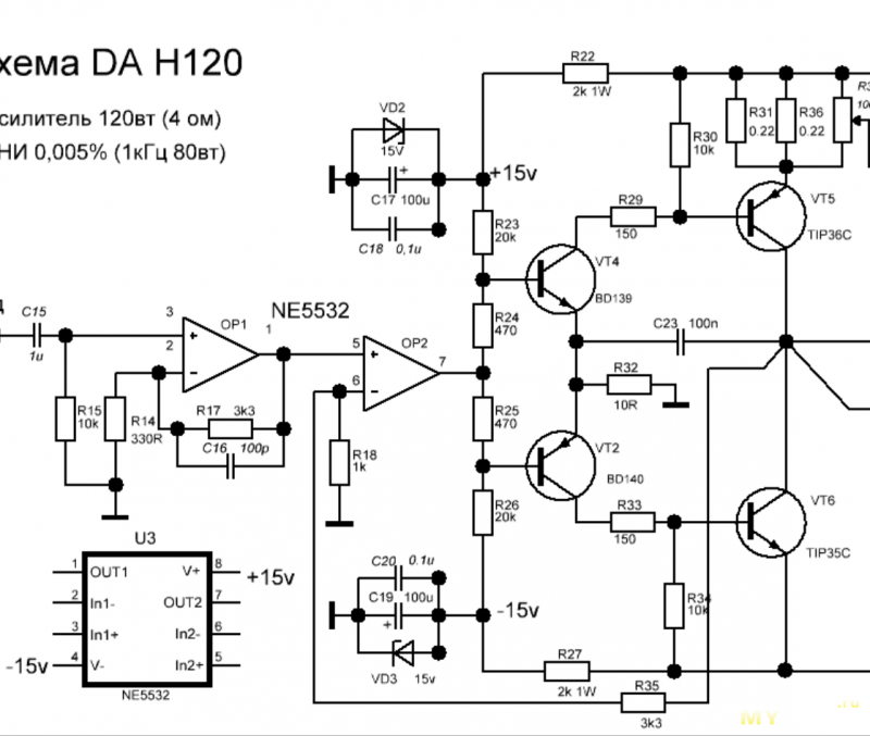 Кит-набор для сборки усилителя мощности звуковой частоты DA H120 (Модернизированный усилитель Дорофеева с импульсным блоком питания)