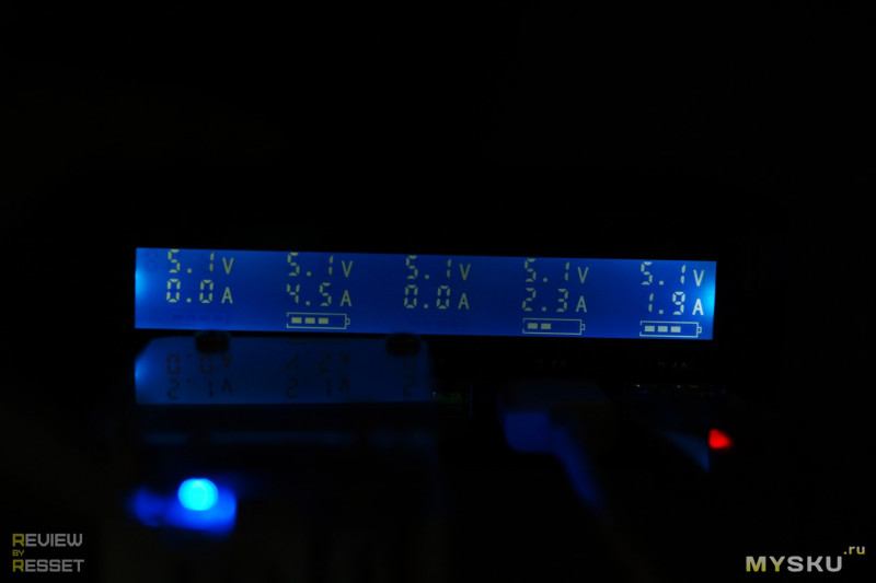 Сетевое зарядное устройство на 5 портов с QC3.0 и экраном.