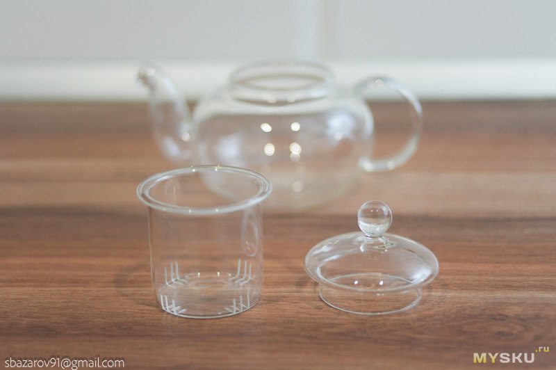 Стеклянный чайный сервиз: заварник, чаша подогрева, пиалы с двойным дном