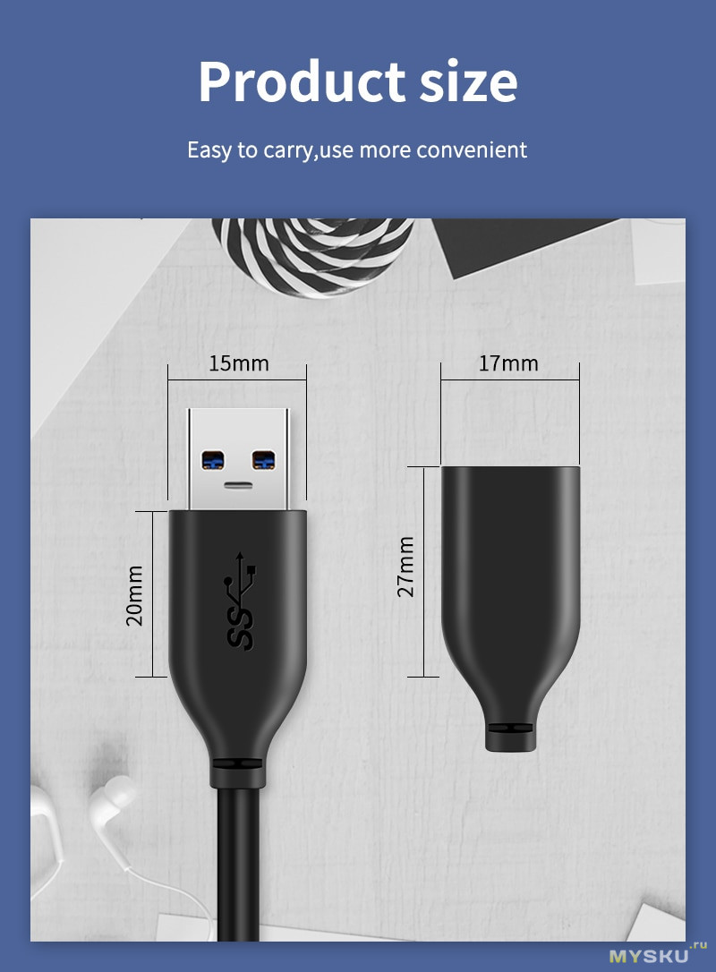 Удлинитель USB кабеля Cabletime от 1,99$
