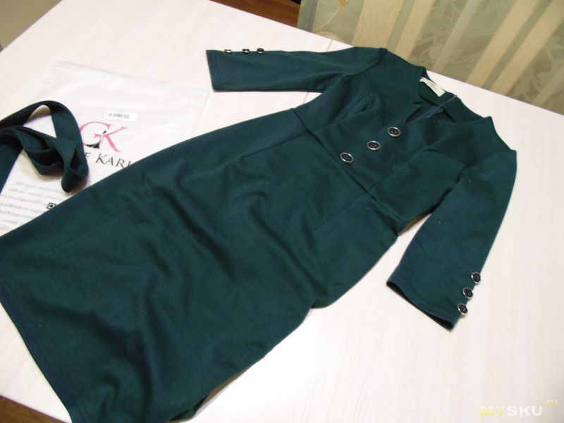 Платье Grace Karin (карандаш до колена, рукав 3/4, фигурный вырез, зелёное)