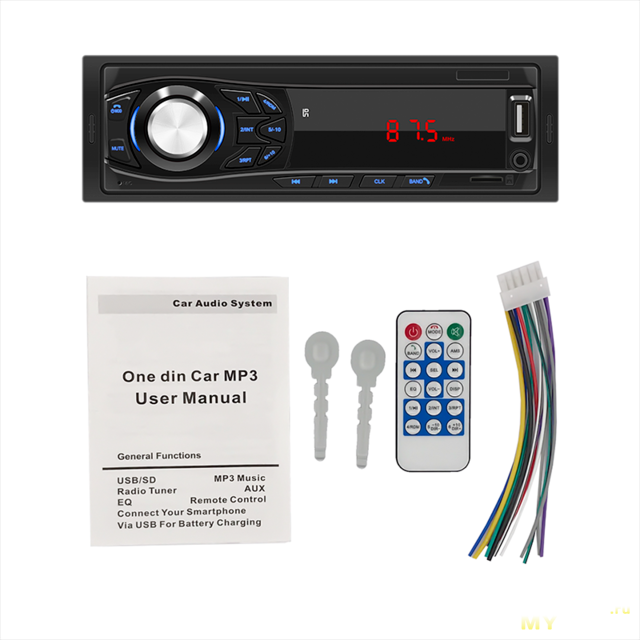 1Din автомагнитола с BT, FM радио, USB, microSD, AUX за 11.26$