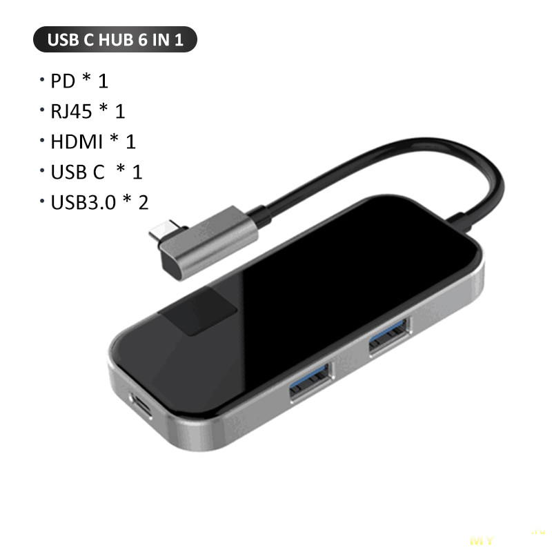 6-в-1 USB Type C хаб - сеть, HDMI, PD