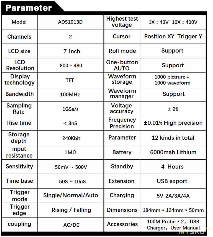 DANIU ADS1013D - планшетный осцилограф 2 канала 100MHz аналог. 1GSa/s Частота дискретизации. Цена с купоном 9.99