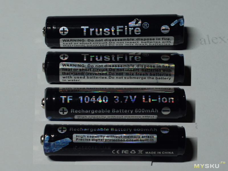 Li-ion аккуумуляторы 10440 TrustFire емкостью 600мА с платой защиты