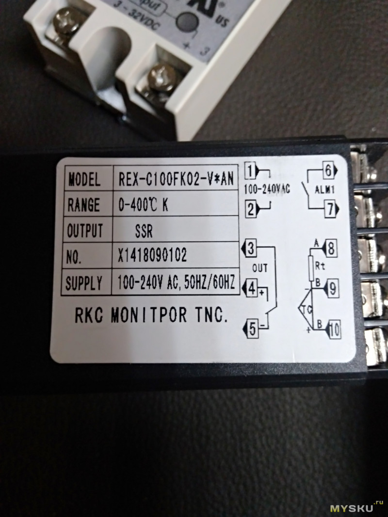 PID- контроллер Rex-c100 с твердотельным реле, термопарой и радиатором, набор