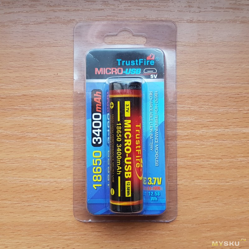 Аккумулятор TrustFire 18650 micro USB