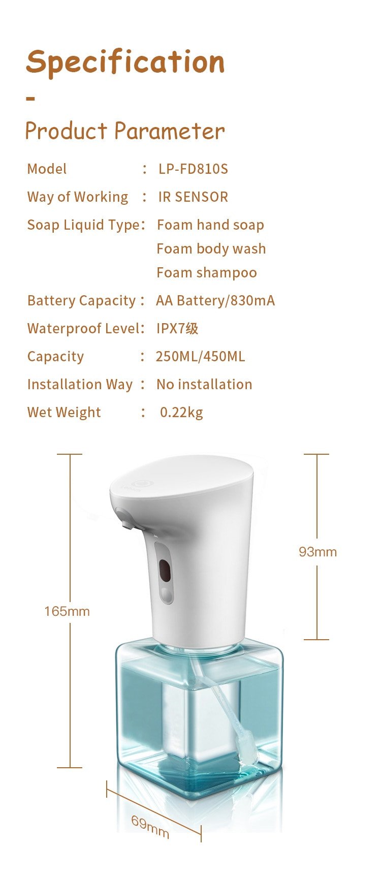 Дозатор(диспенсер) для мыла Lebath v3 (2020), версия с батарейками